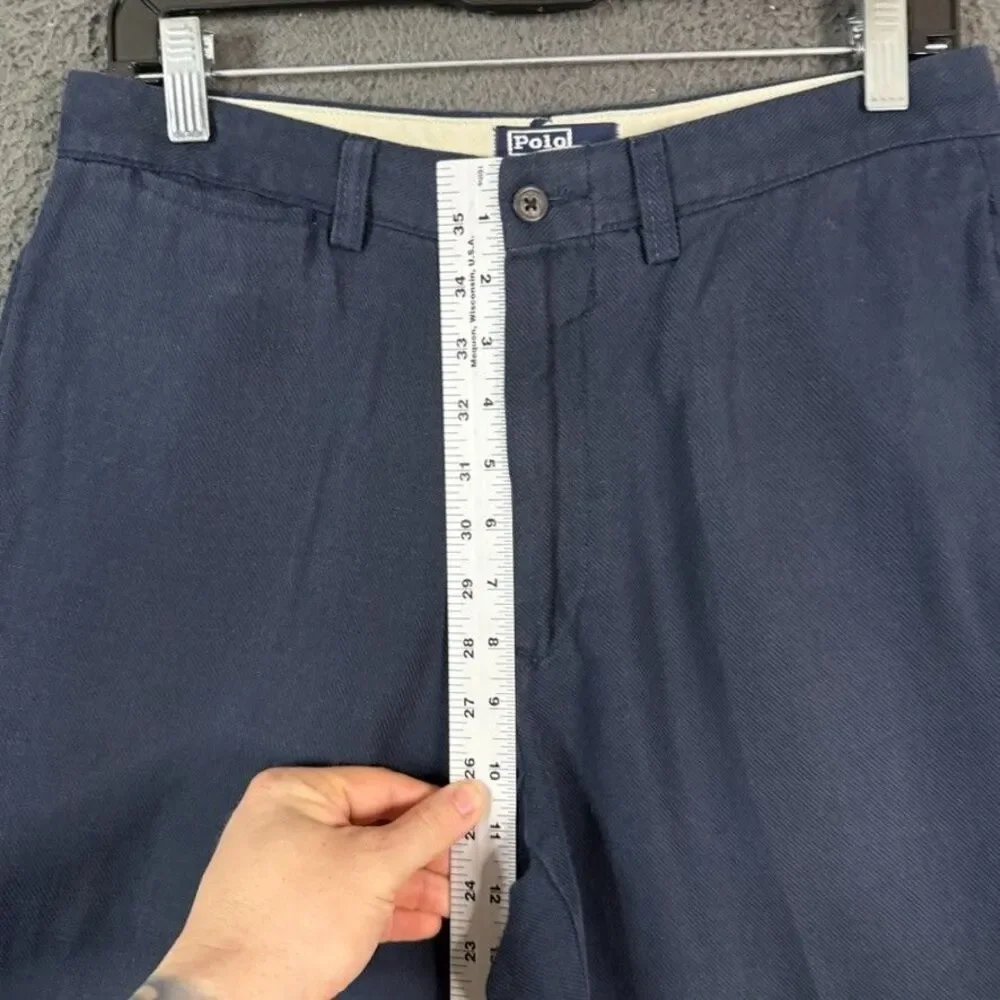 Vtg Polo Ralph Lauren Pants Mens 28x28 Blue Classic Fit Wide Leg Chino Made USA